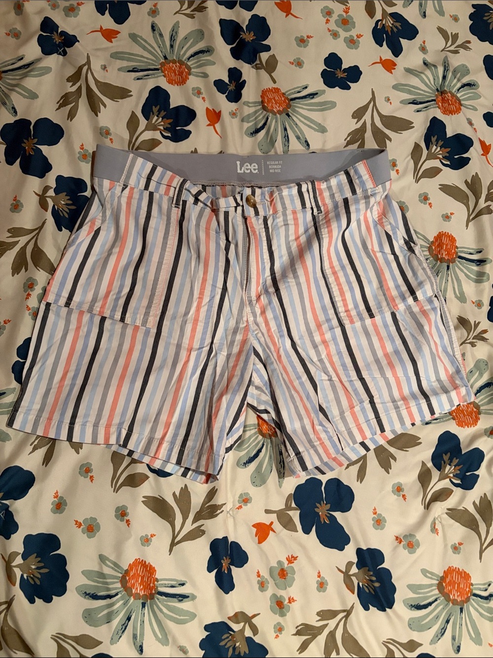 Lee Striped Shorts in White, Blue & Pink